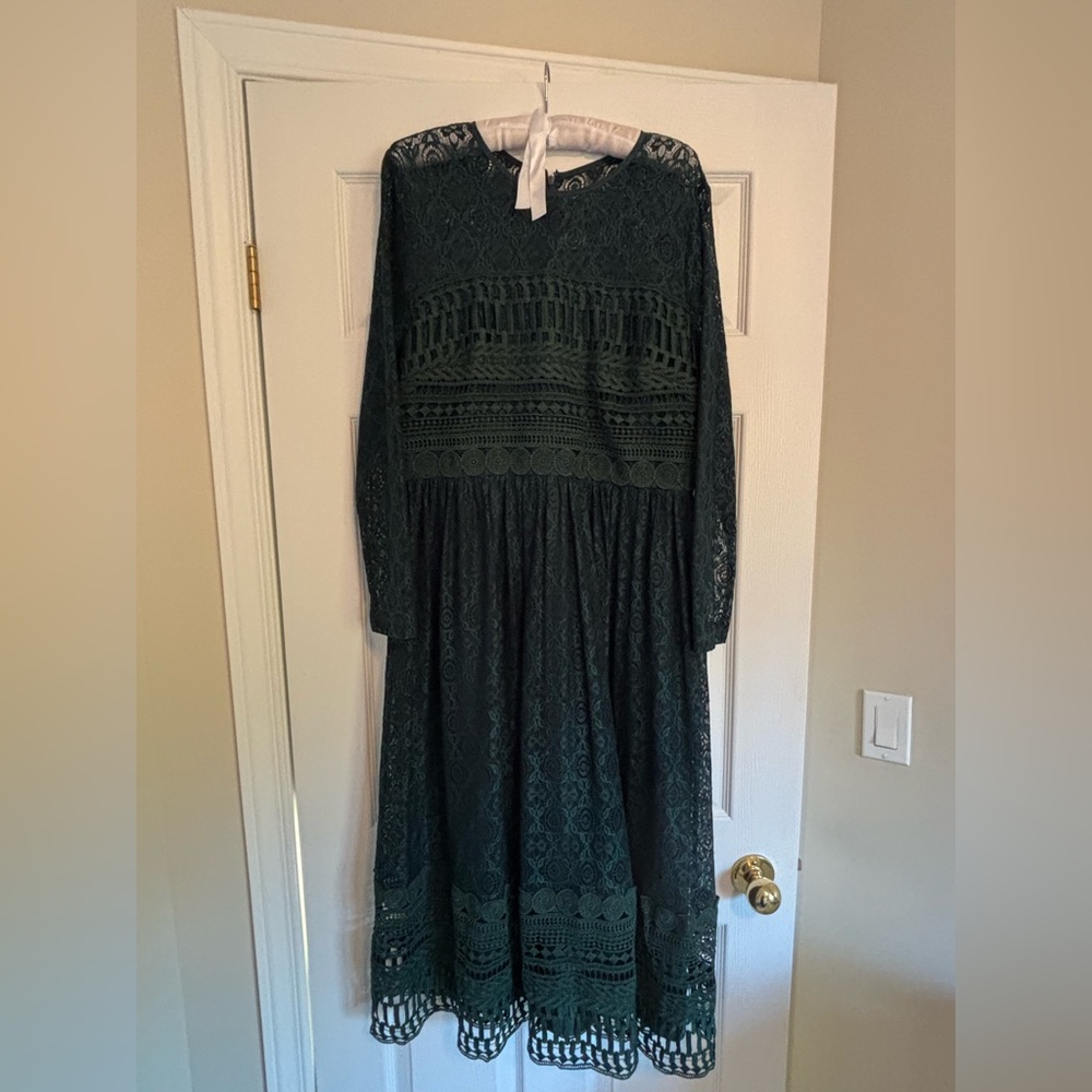 ASOS Dark Green Lace Long Sleeve Dress